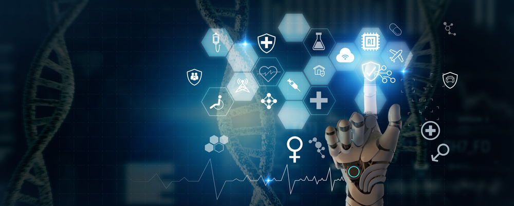 Finger,Robot,Touch,On,Virtual,Screen,Of,Insurance,Technology,,Health
